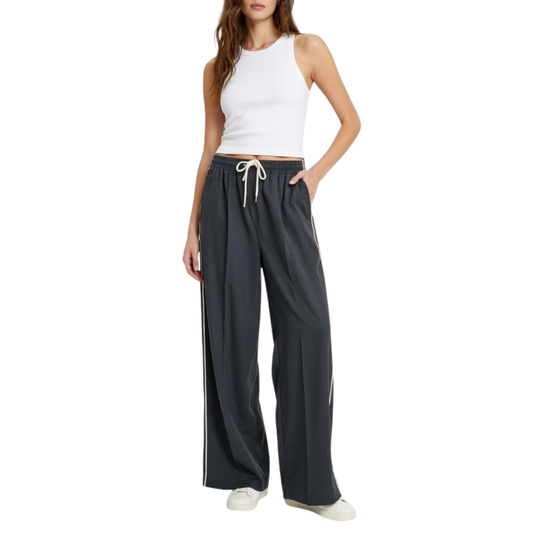 H&M Grey Pinstripe Wide Leg Trousers