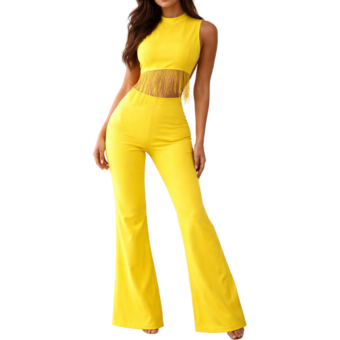 PLT Yellow Tassel Cut Out Jumpsuit