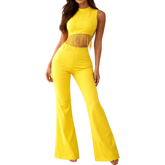 PLT Yellow Tassel Cut Out Jumpsuit