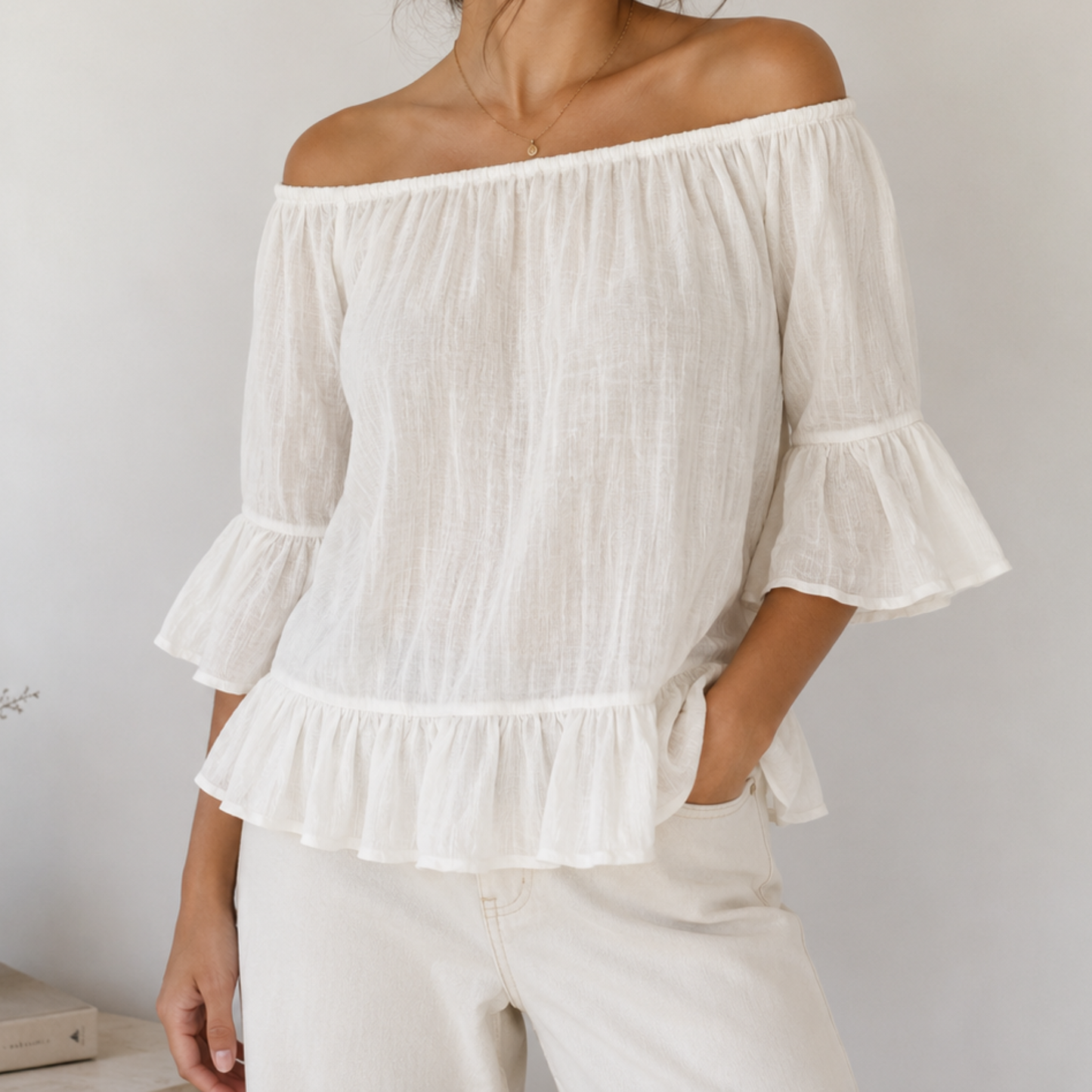 Papaya White Bardot Top