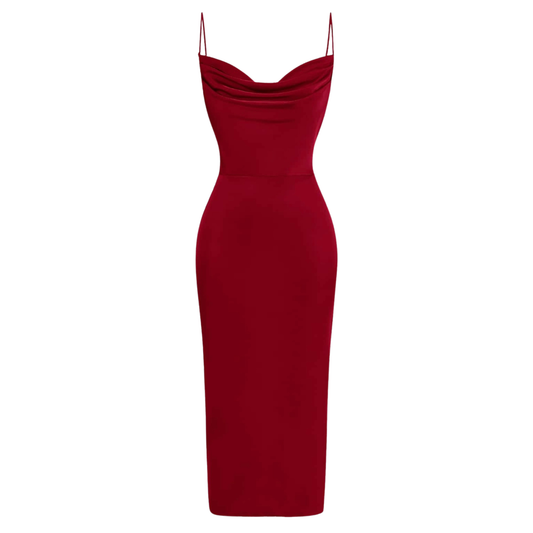 Wine Red Cowl Neck Maxi Dress