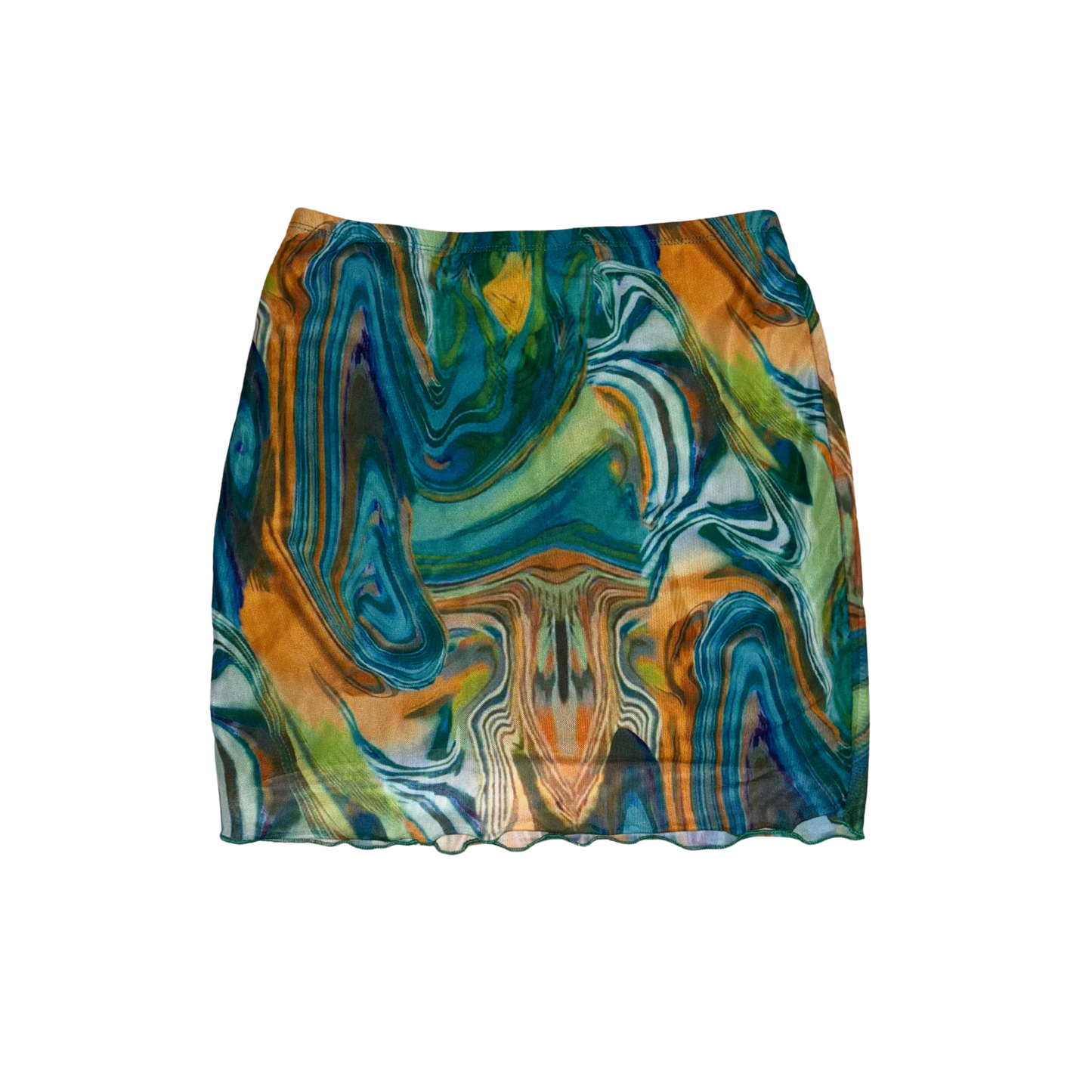 Blue Abstract Mesh Mini Skirt