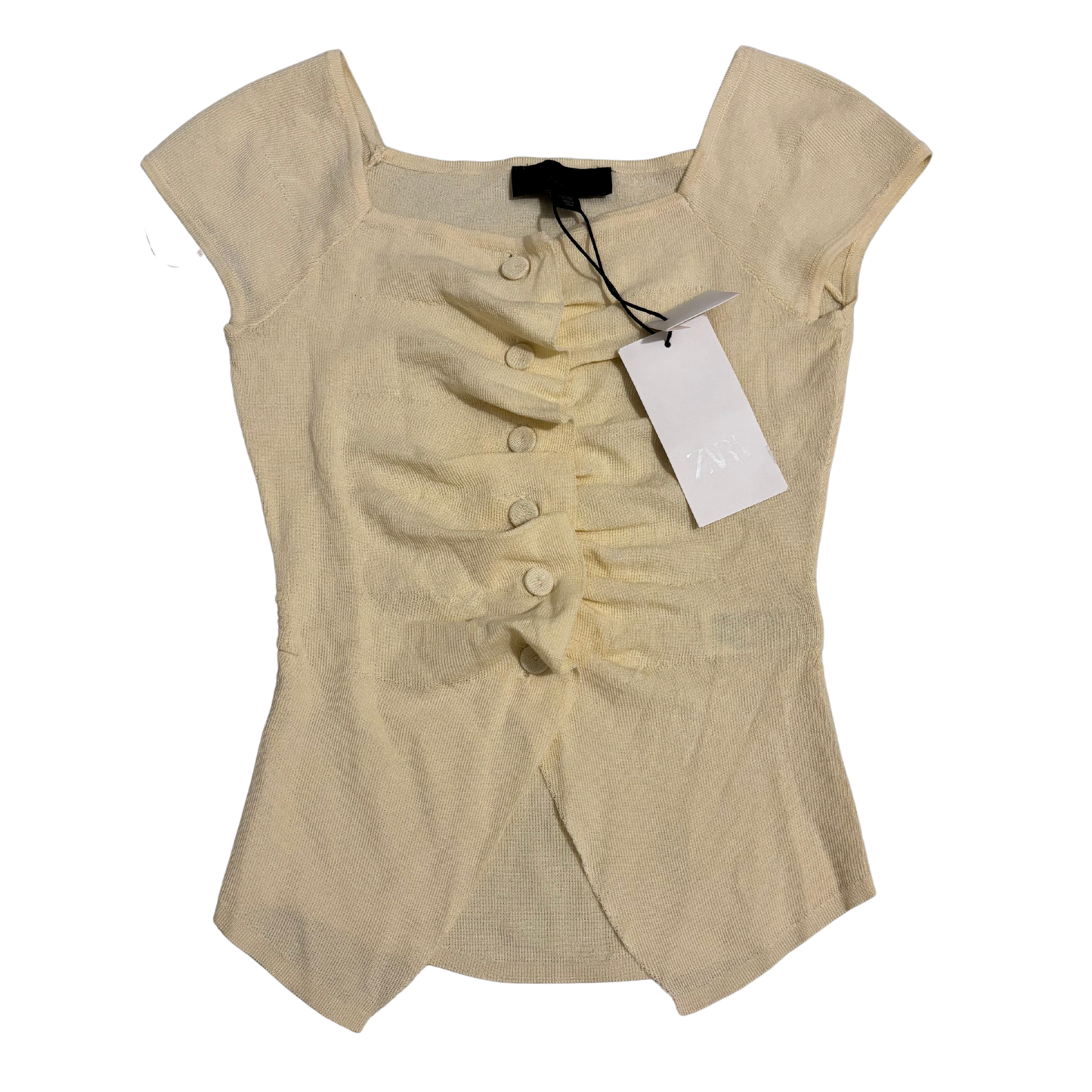 Zara Cream Button Up Ruched Top