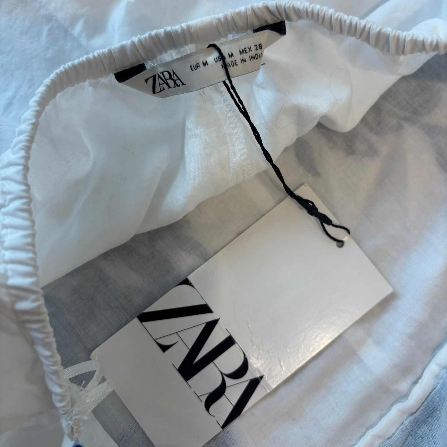 Zara White & Blue Patterned Dress