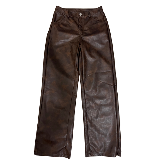 Brown Leather Wide Leg Trousers