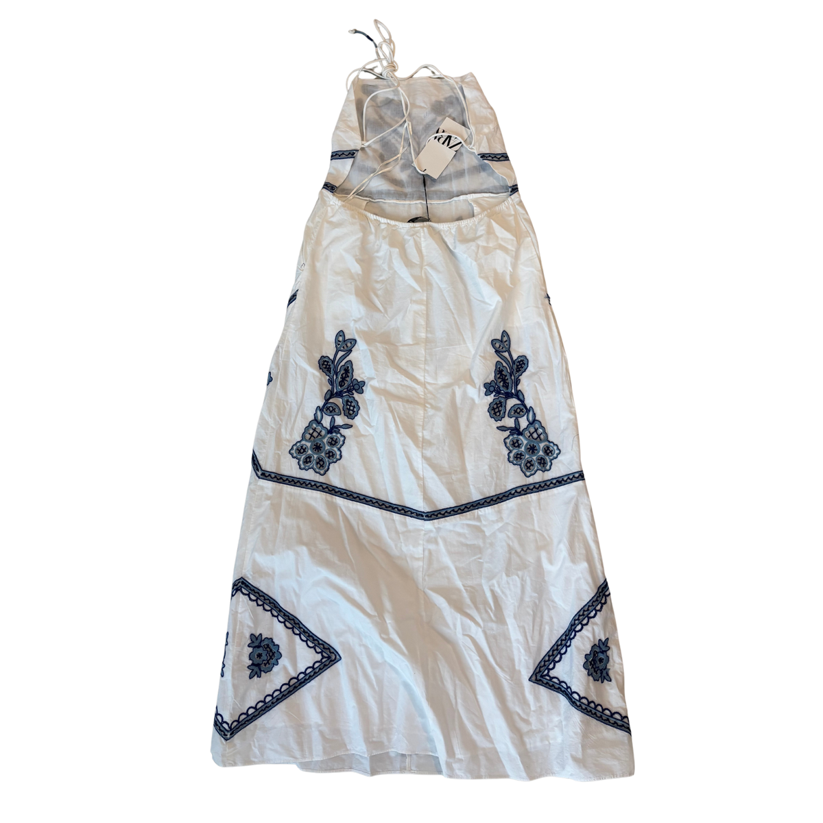Zara White & Blue Patterned Dress