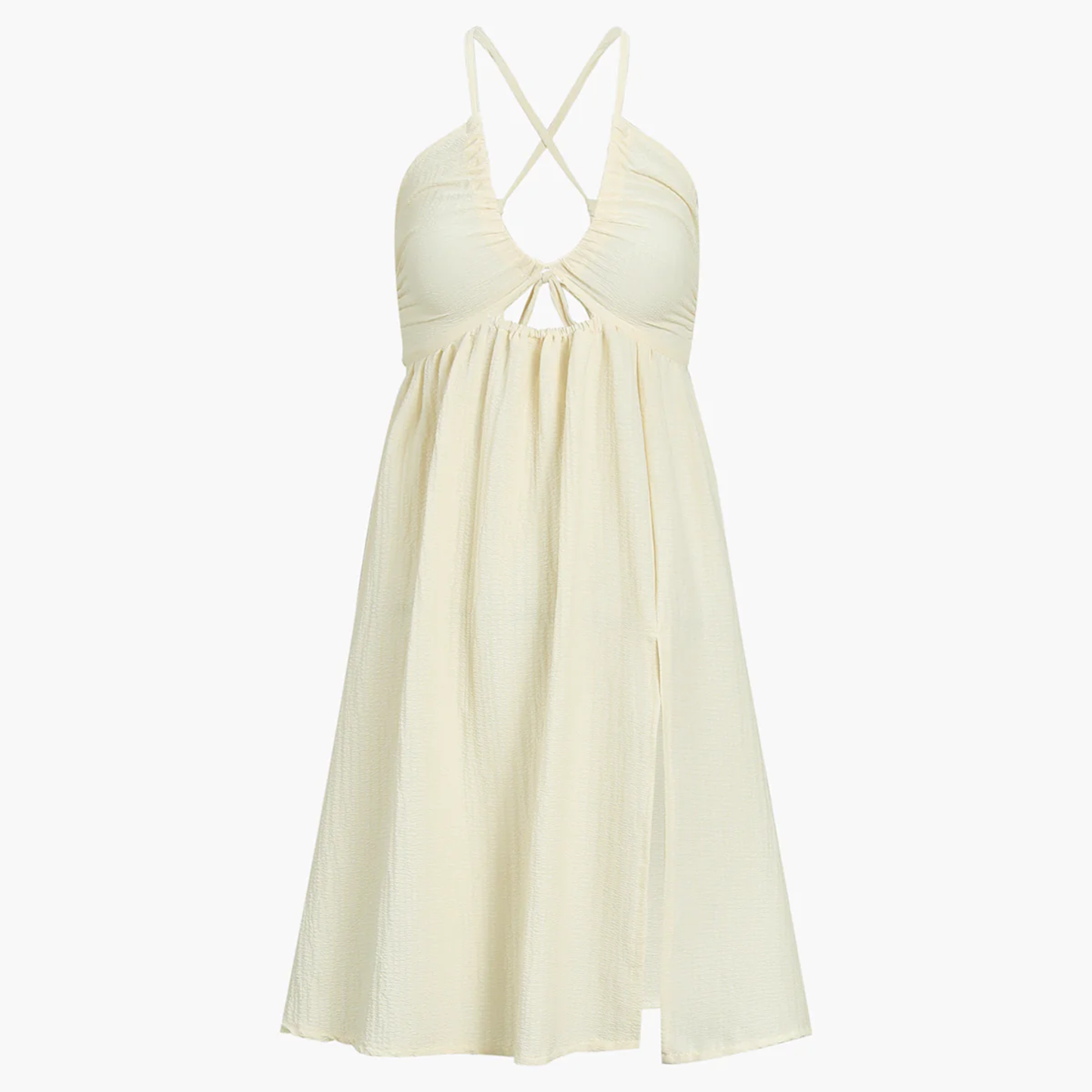 Commense Beige Deep V Mini Dress