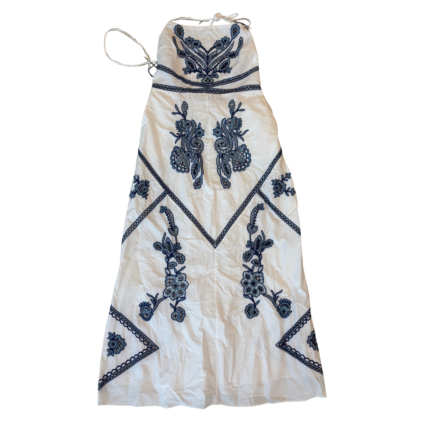 Zara White & Blue Patterned Dress