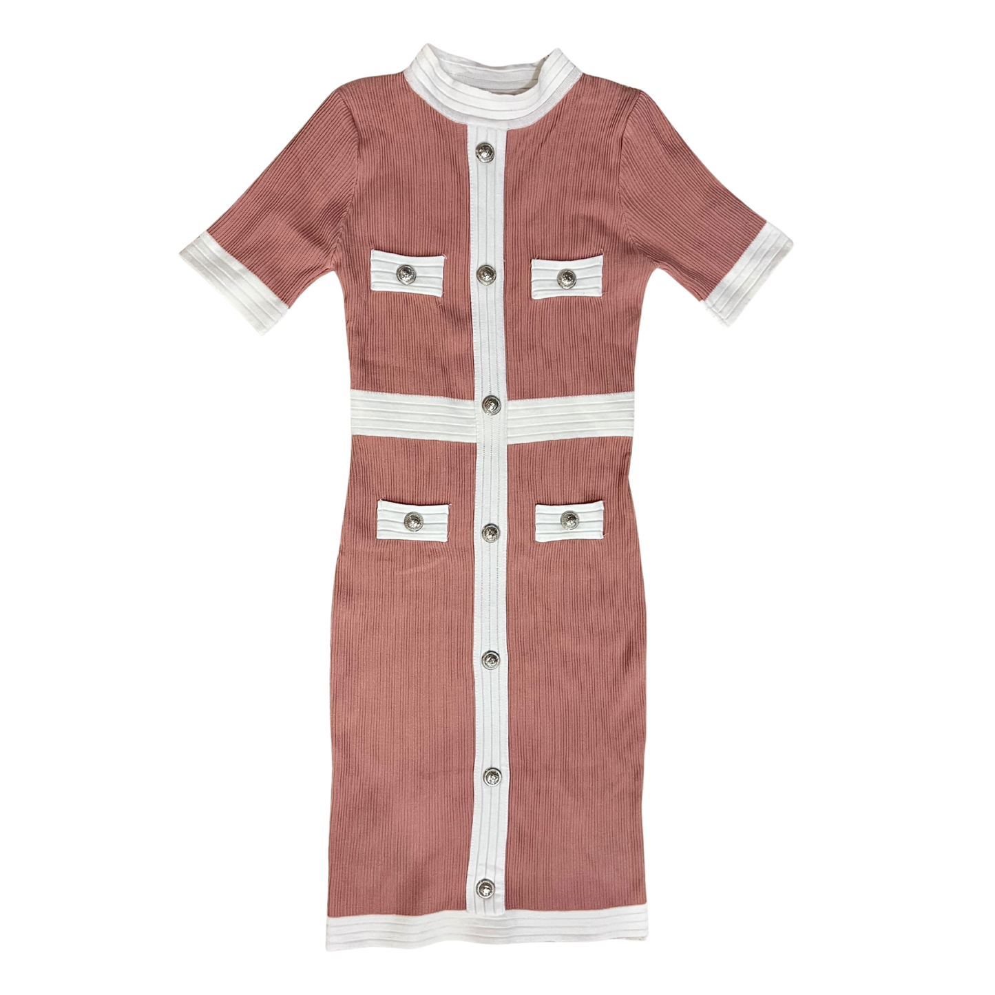 Pink Short Sleeve Knitted Mini Dress