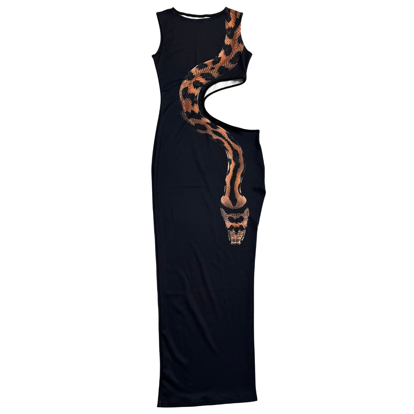 Black Cut Out Snake Print Maxi Dress
