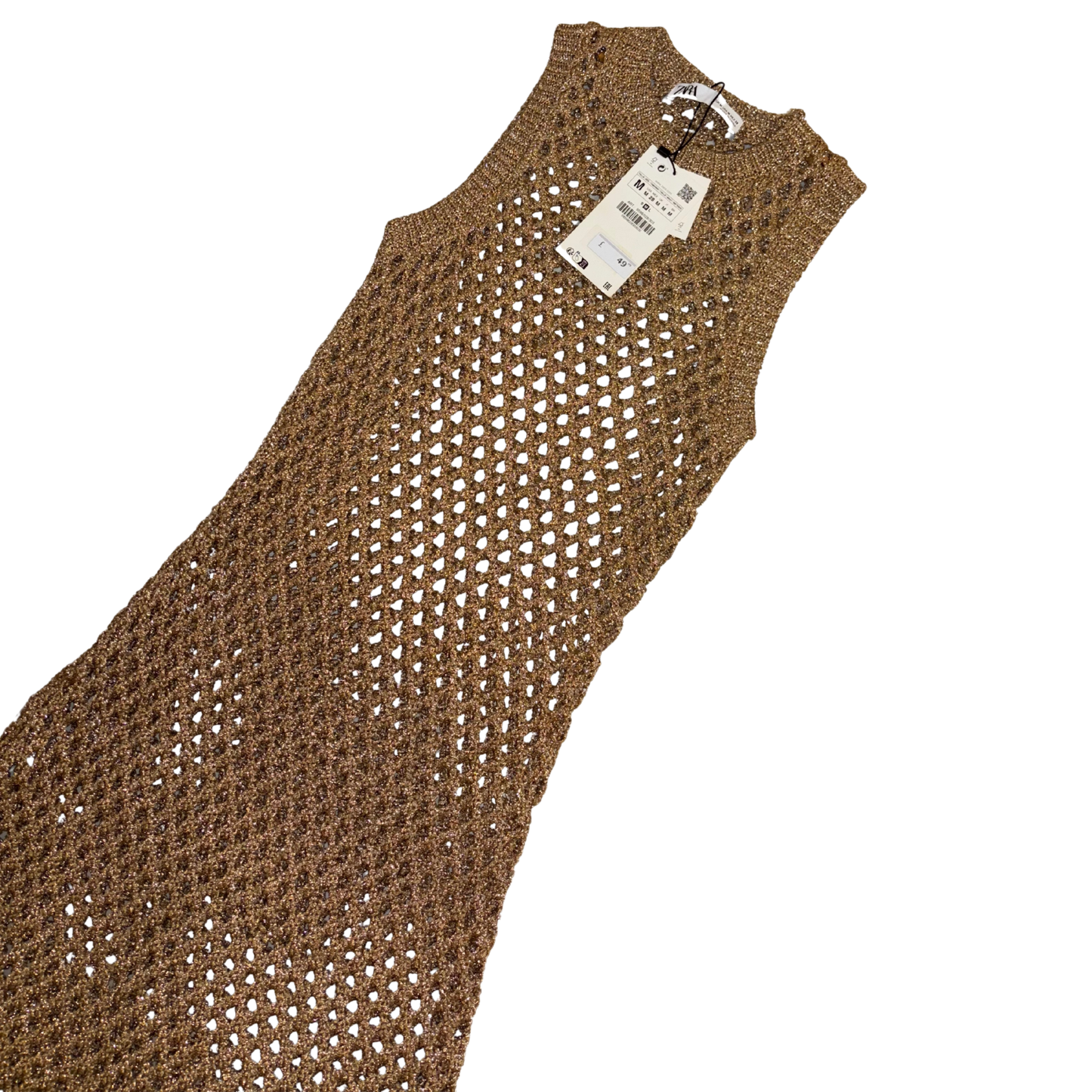 Zara Brown Metallic Chunky Knit Maxi Dress