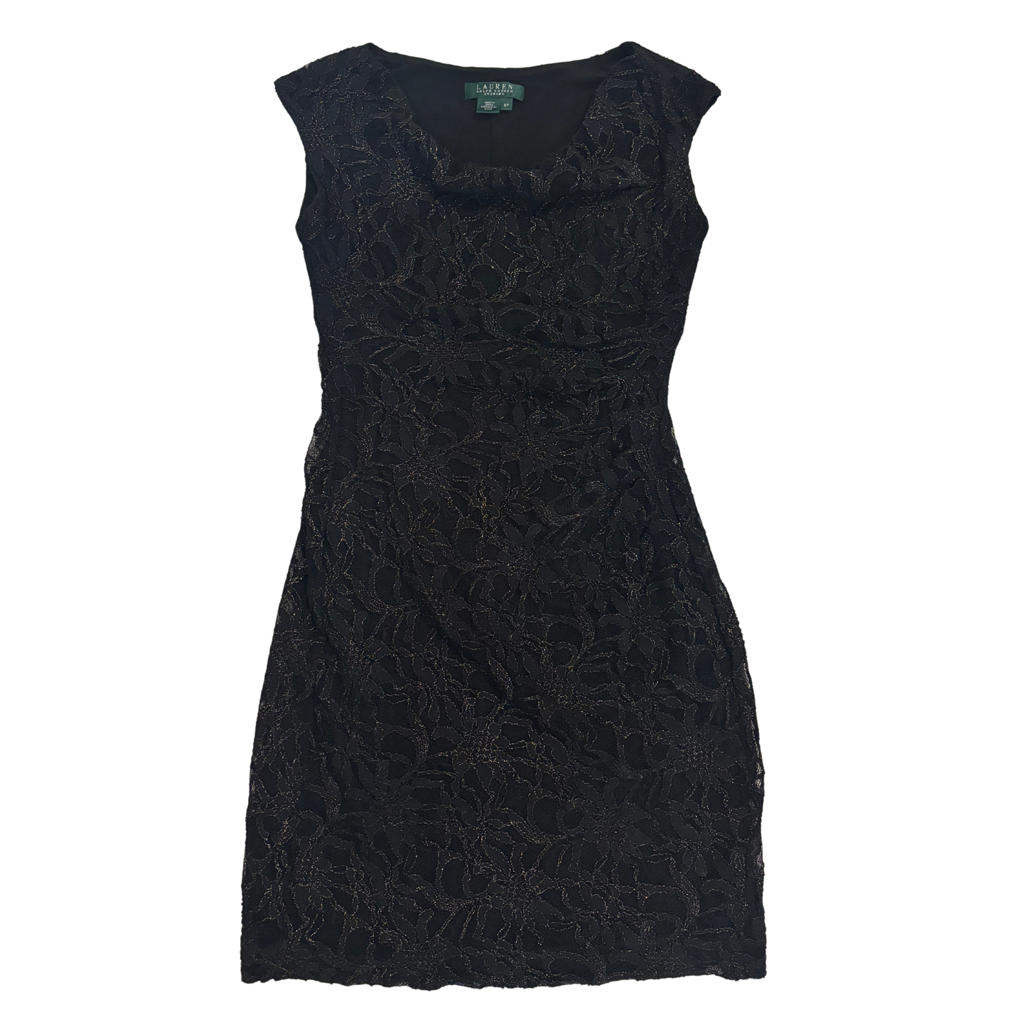 Ralph Lauren Cowl Neck Black & Gold Midi Dress
