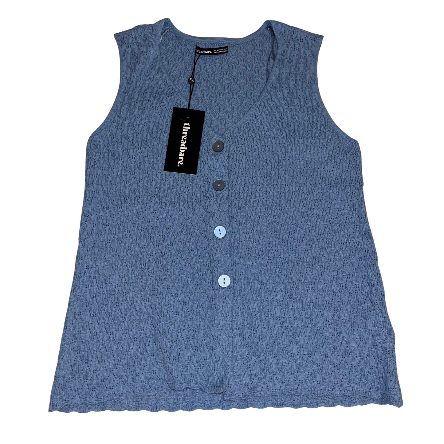 Threadbare Blue Crochet Waistcoast