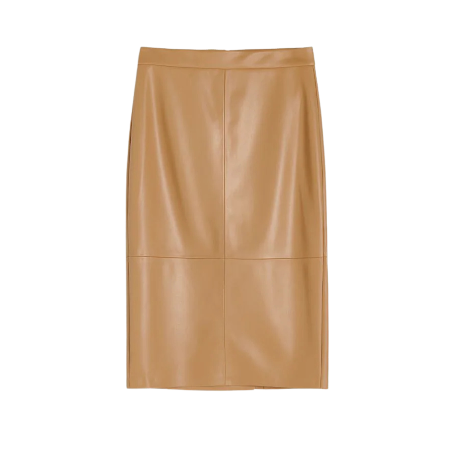Reserved Tan Faux Leather Midi Skirt
