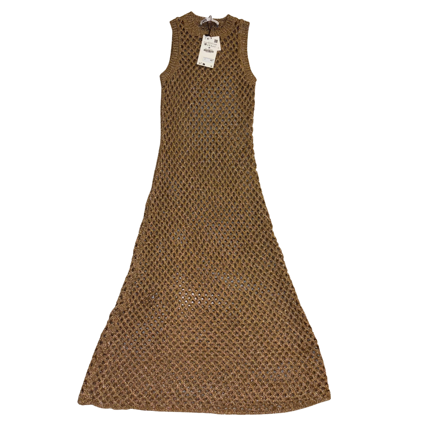 Zara Brown Metallic Chunky Knit Maxi Dress