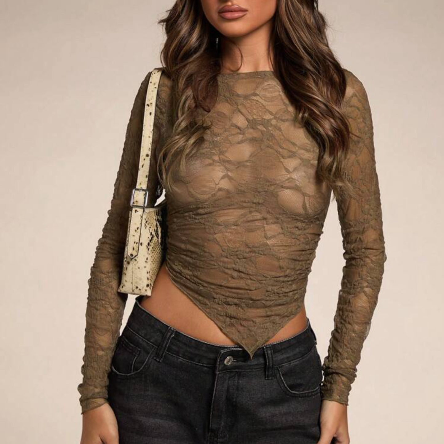 Green Lace Long Sleeve Top