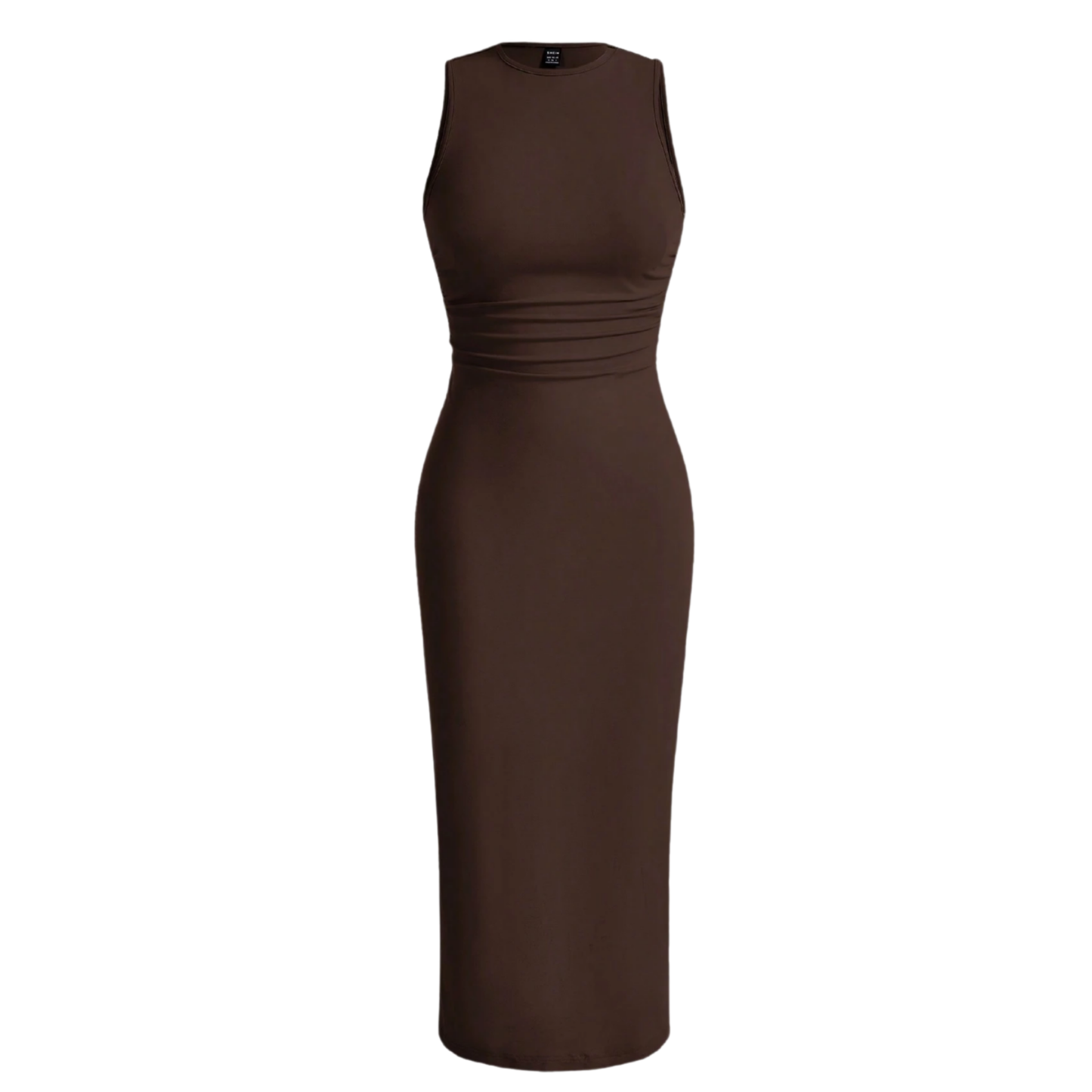Brown Racer Neck Ruched Side Maxi Dress