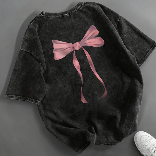 Faded Black Pink Bow Back T-shirt
