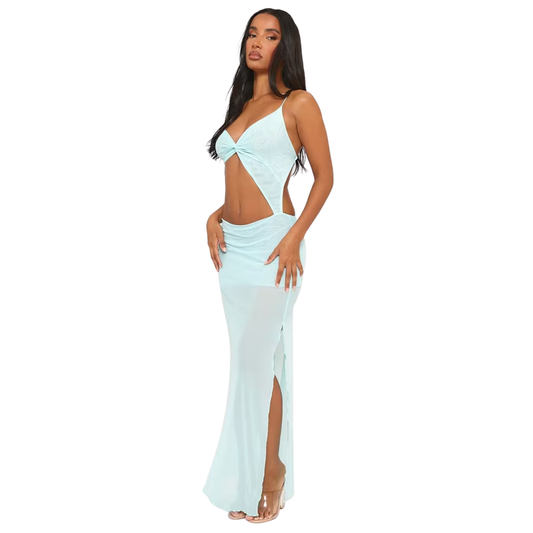 Ego Blue Cut Out Mesh Maxi Dress