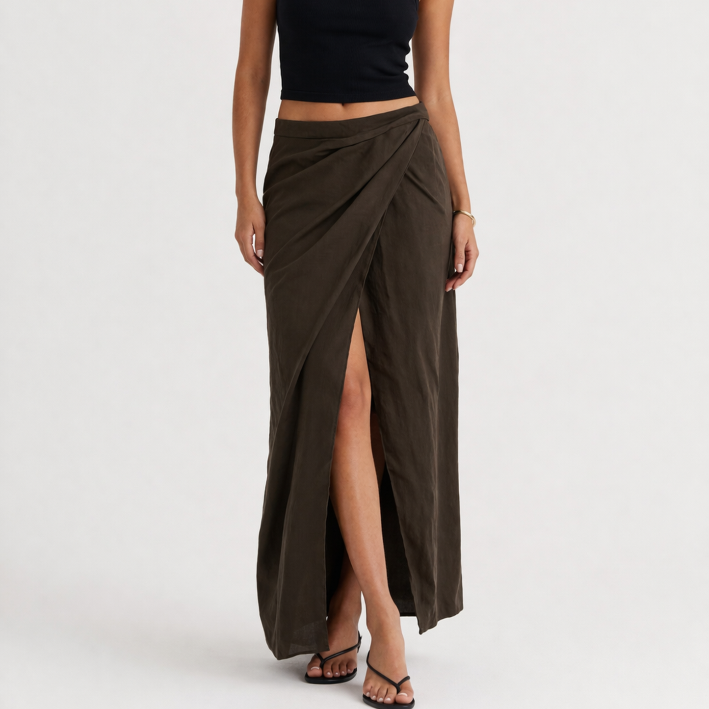 Brown Wrap-Around Maxi Skirt