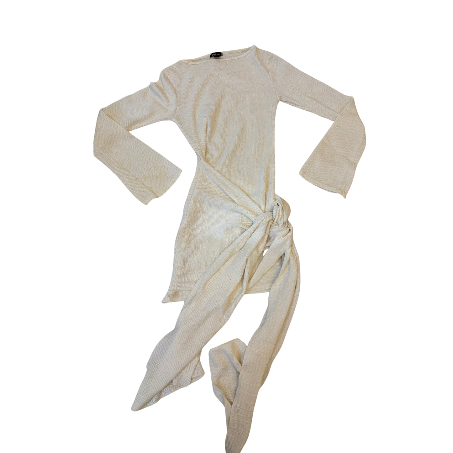 Boohoo Cream Tie Waist Mini Dress