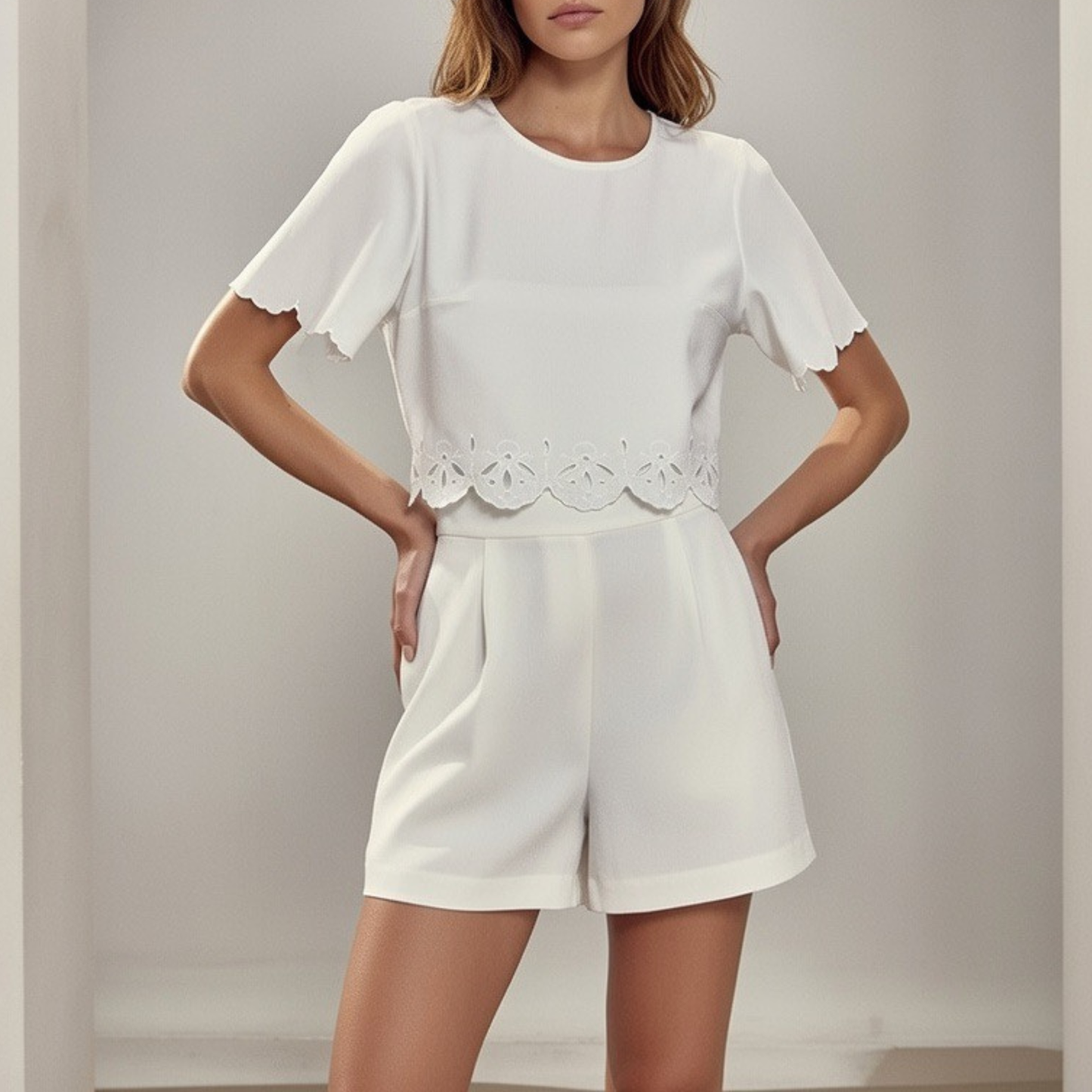 White Scallop Trim Playsuit