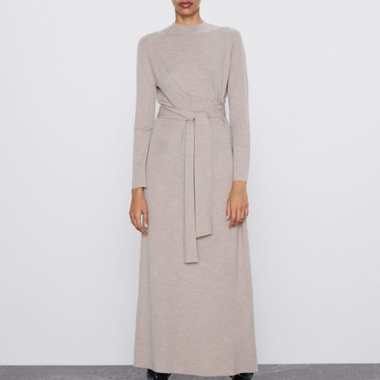 Zara Beige Knit Long Sleeve Maxi Dress