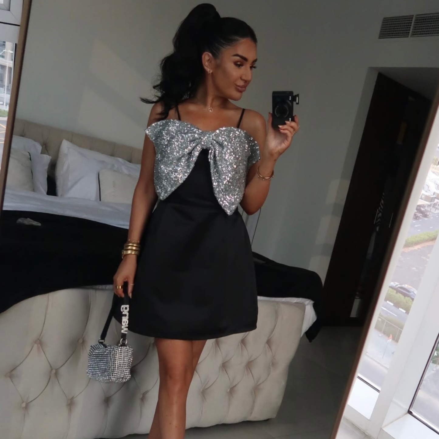 Collective Black Bow Front Mini Dress