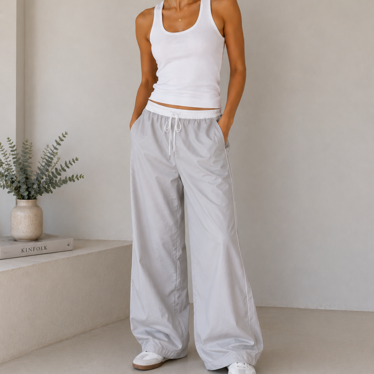 H&M Beige & White Two-Tone Trousers