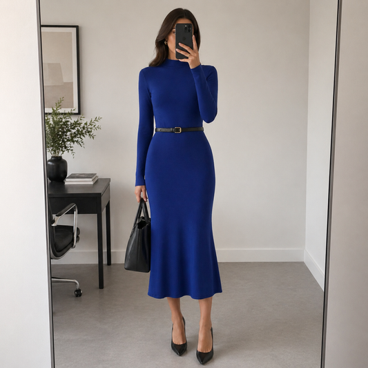 Mango Blue High Neck Maxi Dress