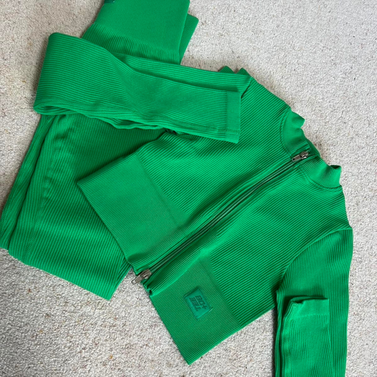 Bo + Tee Green Ribbed Gym Set