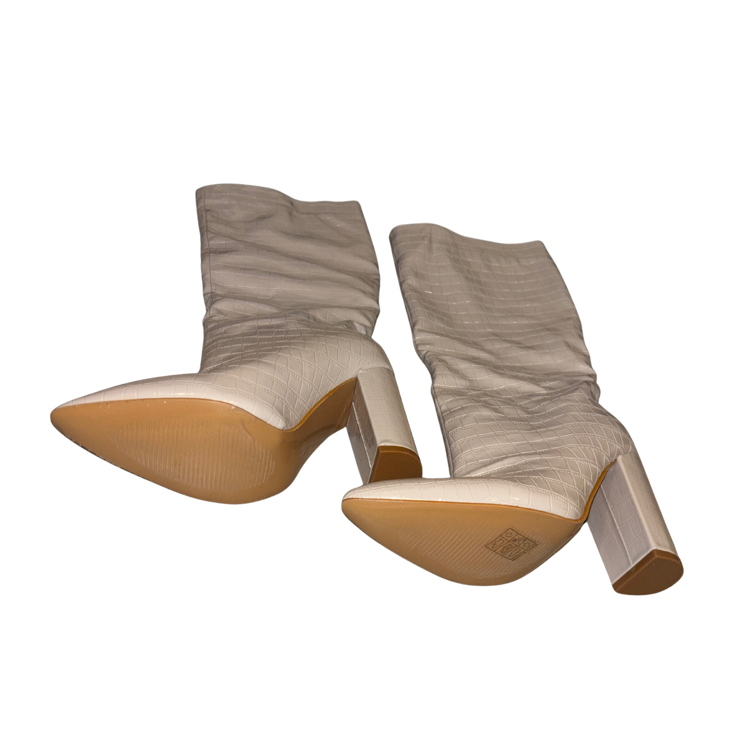 Cream Knee High Faux Leather Boots