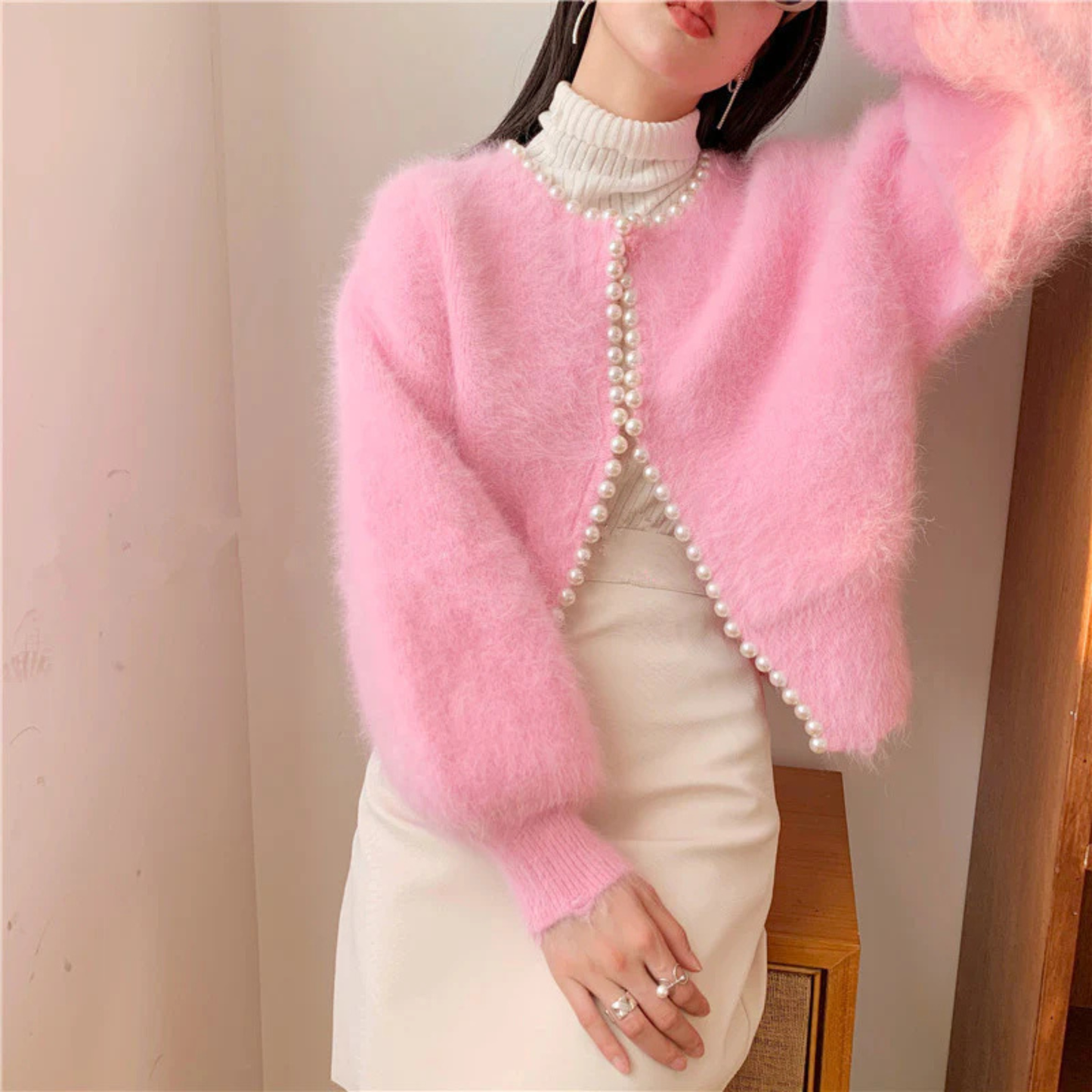 Pink Fluffy Pearl Cardigan