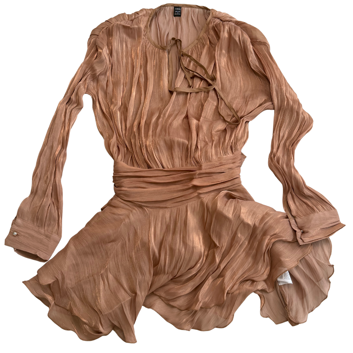 Aveloria Bronze Mesh Long Sleeve Mini Dress