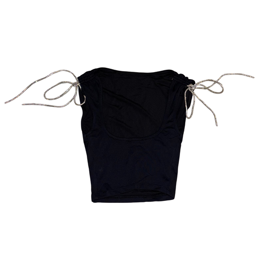 Bershka Black Diamante Tie Crop Top