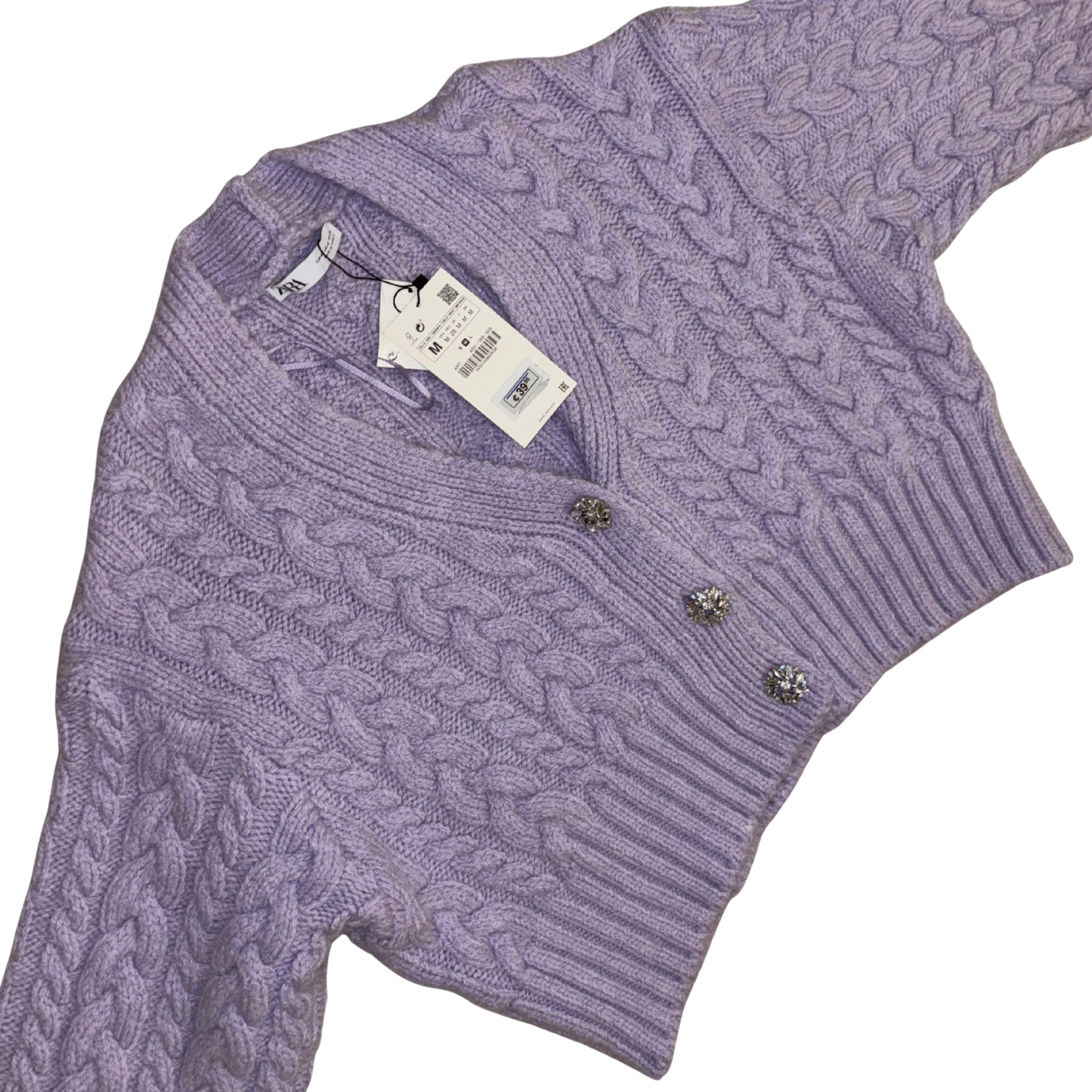 Zara Lilac Chunky Knit Button Up Cardigan