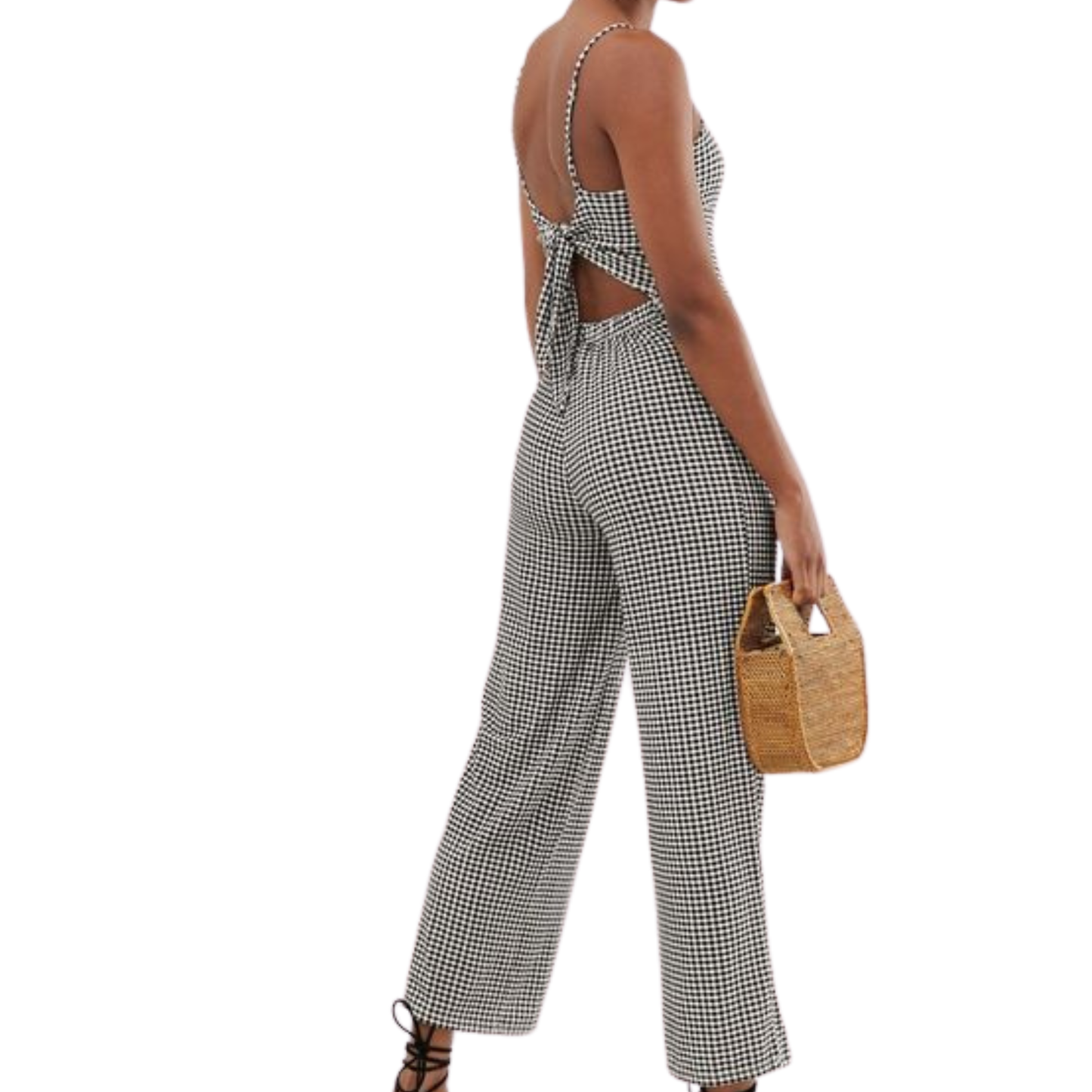 Stradivarius Black/White Checkered Tie Front Jumpsuit