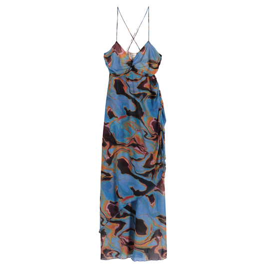 'Reserved' Blue Abstract Print Midaxi Dress