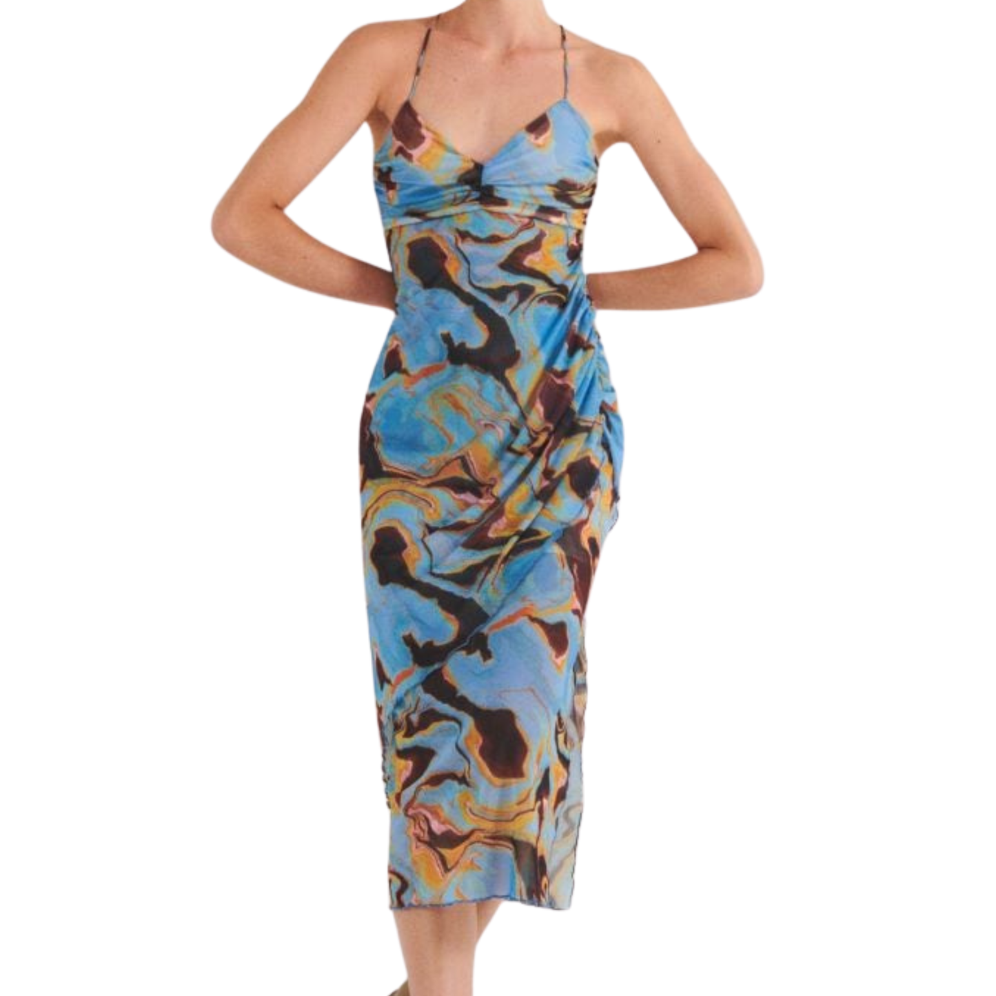 'Reserved' Blue Abstract Print Midaxi Dress