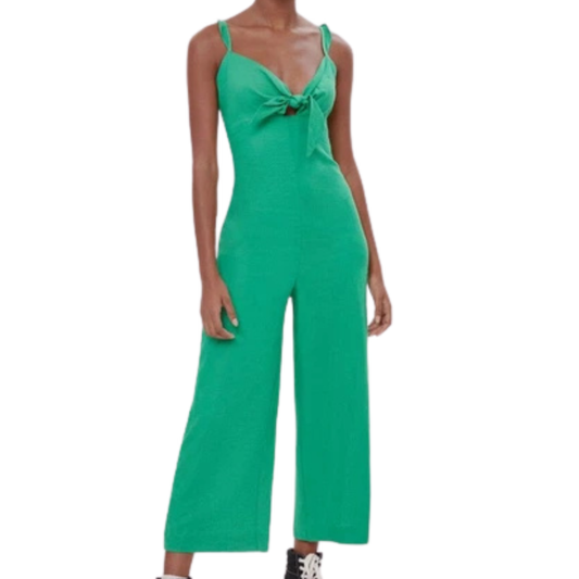 Bershka Green Tie Front Jumpsuit