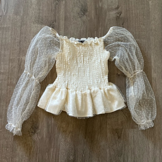 Cream Bubble Sleeve Top