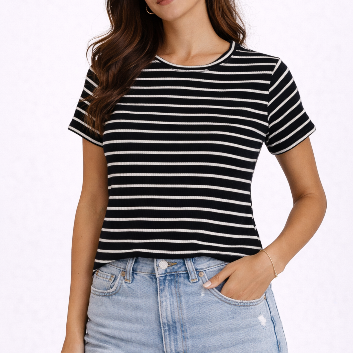 H&M Striped Ribbed T-Shirt