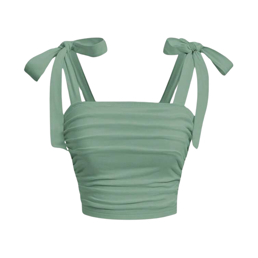 Shein Green Bow Strap Crop Top