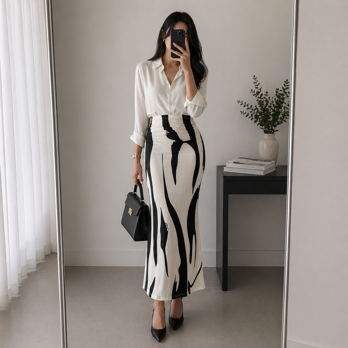 Black & White Swirl Maxi Skirt