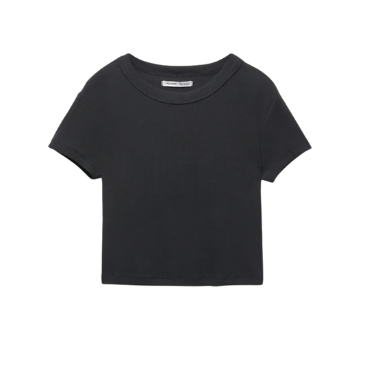 Pull & Bear Black Ribbed Crop Top