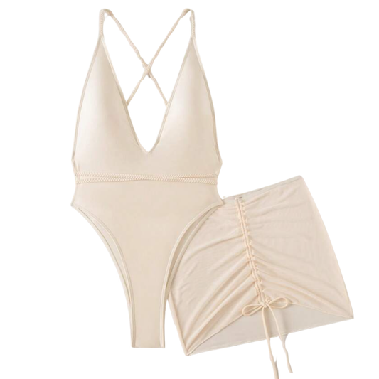 Cream Swimsuit + Cover Up Set