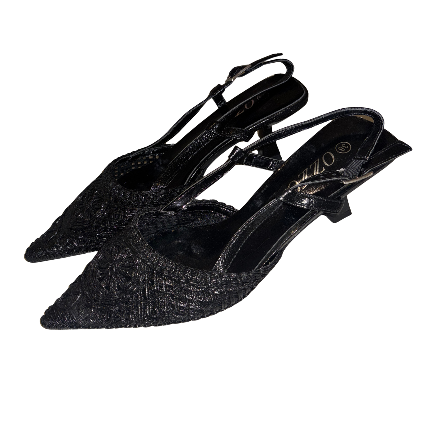 Black Embroidered Pointed Toe Heels