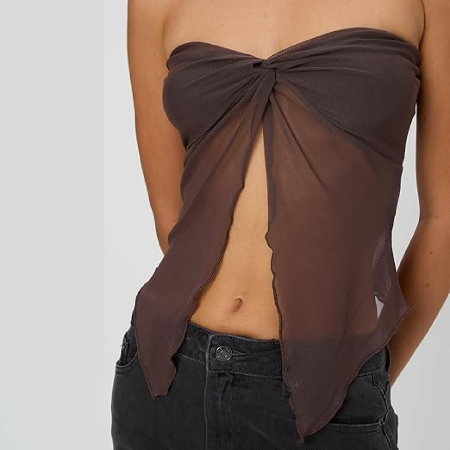 Glassons Chocolate Mesh Top