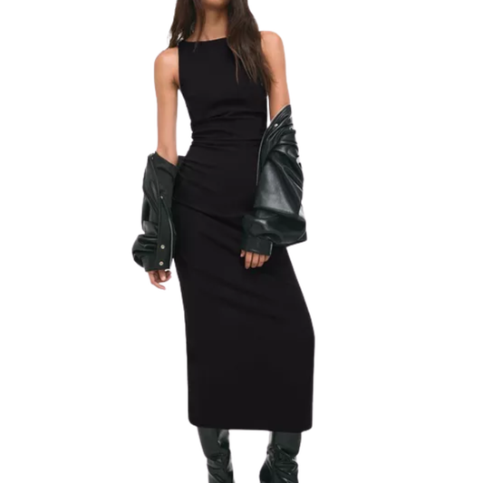 Bershka Black Ribbed Maxi Dress
