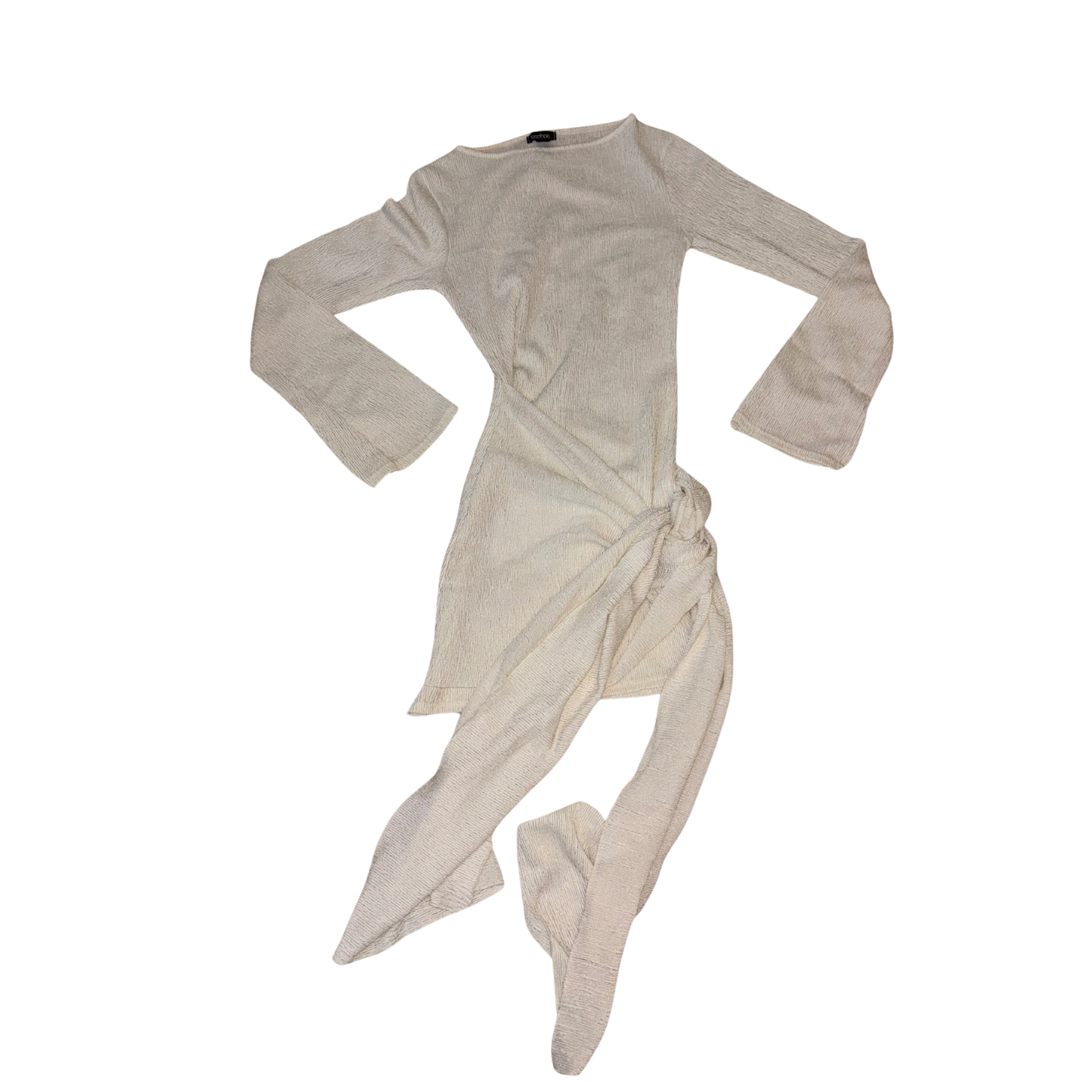 Boohoo Cream Tie Waist Mini Dress